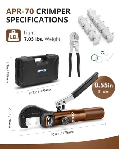 CHANHYD Hydraulic Wire Battery Cable Lug Terminal Crimper with 9 Dies for 12 AWG to 2/0 Electrical Terminal Cables | 8 US Ton Force thumbnail 5