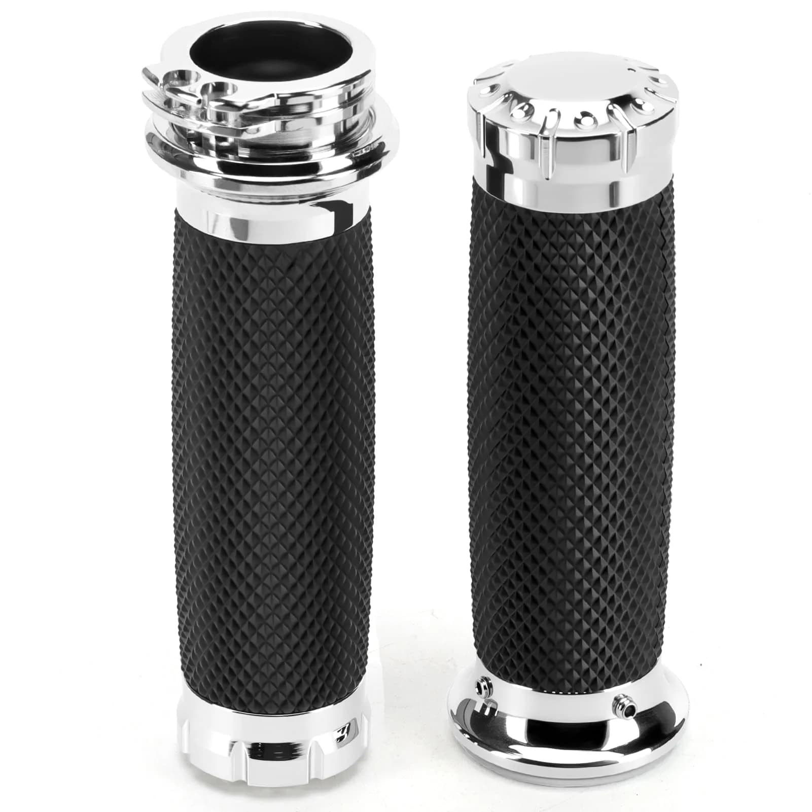 Onsnail 1 Inch Motorcycle Handlebar Grips with Cable Throttle, Silver | Fits Harley Davidson & More