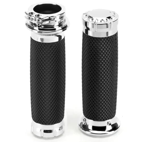 Onsnail 1 Inch Motorcycle Handlebar Grips with Cable Throttle, Silver | Fits Harley Davidson & More thumbnail 1