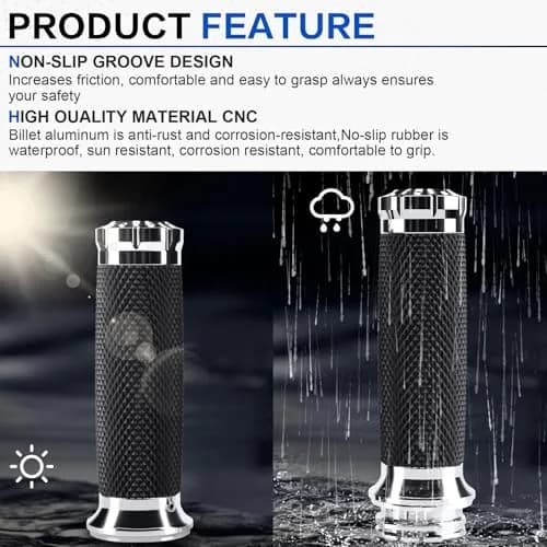 Onsnail 1 Inch Motorcycle Handlebar Grips with Cable Throttle, Silver | Fits Harley Davidson & More thumbnail 4