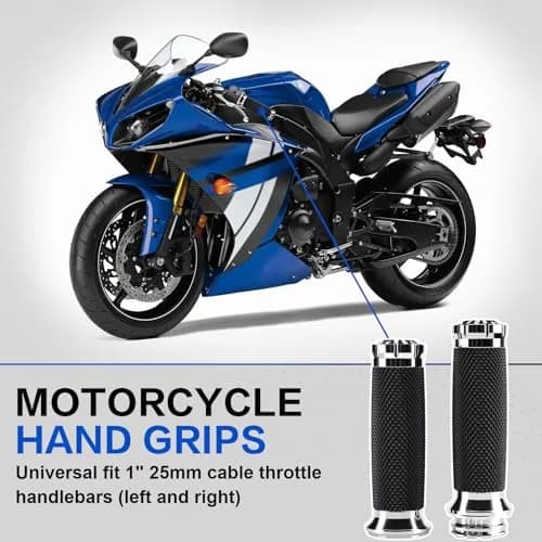Onsnail 1 Inch Motorcycle Handlebar Grips with Cable Throttle, Silver | Fits Harley Davidson & More thumbnail 7