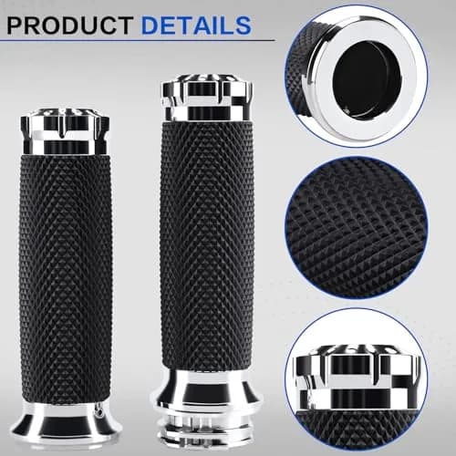Onsnail 1 Inch Motorcycle Handlebar Grips with Cable Throttle, Silver | Fits Harley Davidson & More thumbnail 3