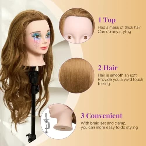 Neverland Beauty & Health 28" Mannequin Head with 80% Real Human Hair for Makeup Practice Head | Salon & Training Tool thumbnail 3