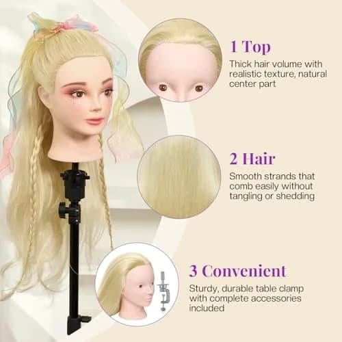 Neverland Beauty & Health 28" Mannequin Head with 80% Real Human Hair | Salon-Grade Practice Head for Hair Styling (70-120 chars) thumbnail 4