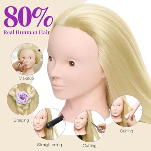 Neverland Beauty & Health 28" Mannequin Head with 80% Real Human Hair | Salon-Grade Practice Head for Hair Styling (70-120 chars) thumbnail 2