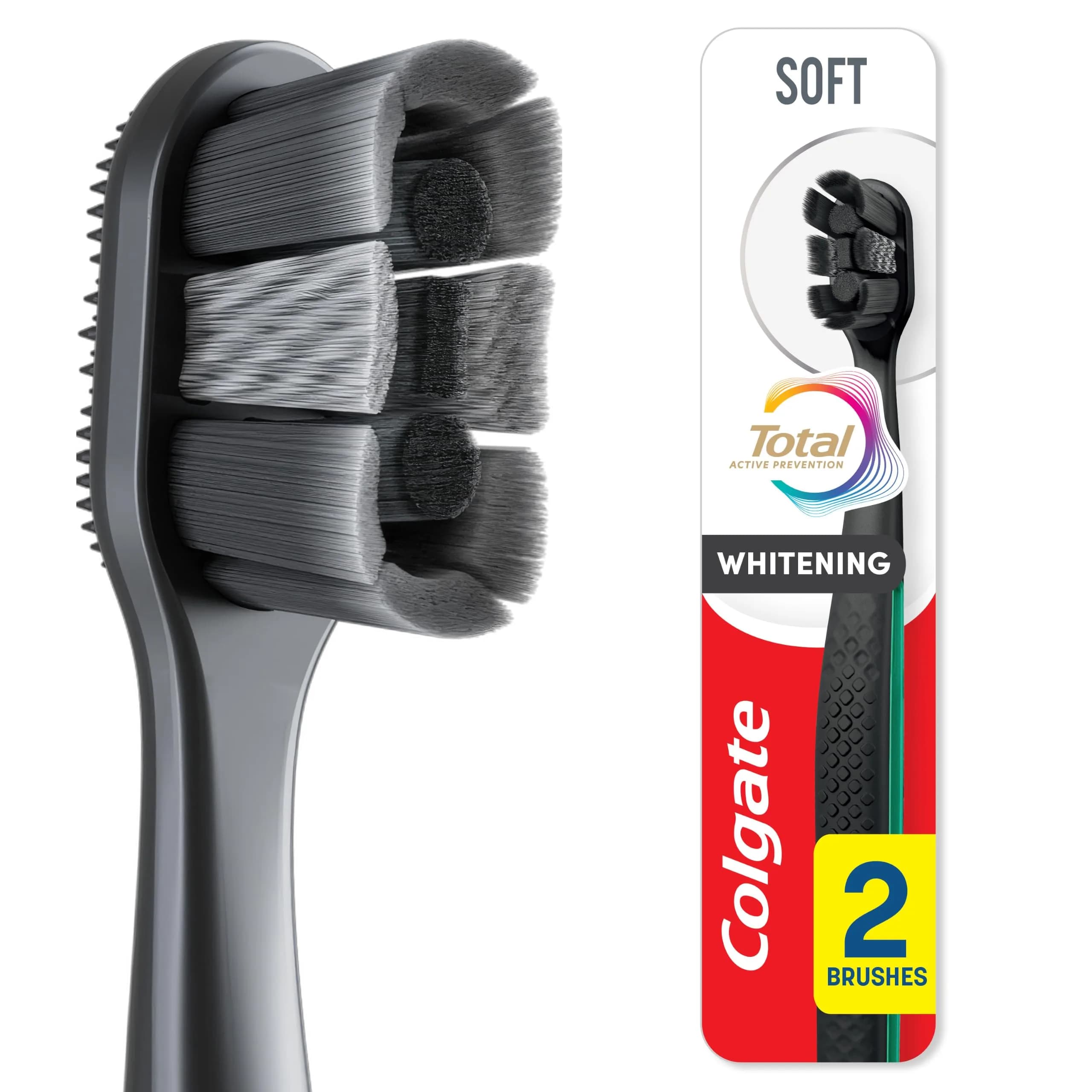 Colgate Total Whitening Charcoal Toothbrush, Soft, Black, 2 Pack | Deep Clean & Stain Removal - main product image