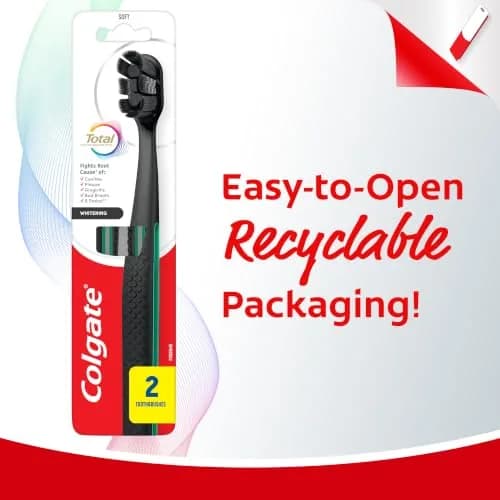 Colgate Total Whitening Charcoal Toothbrush, Soft, Black, 2 Pack | Deep Clean & Stain Removal thumbnail 9