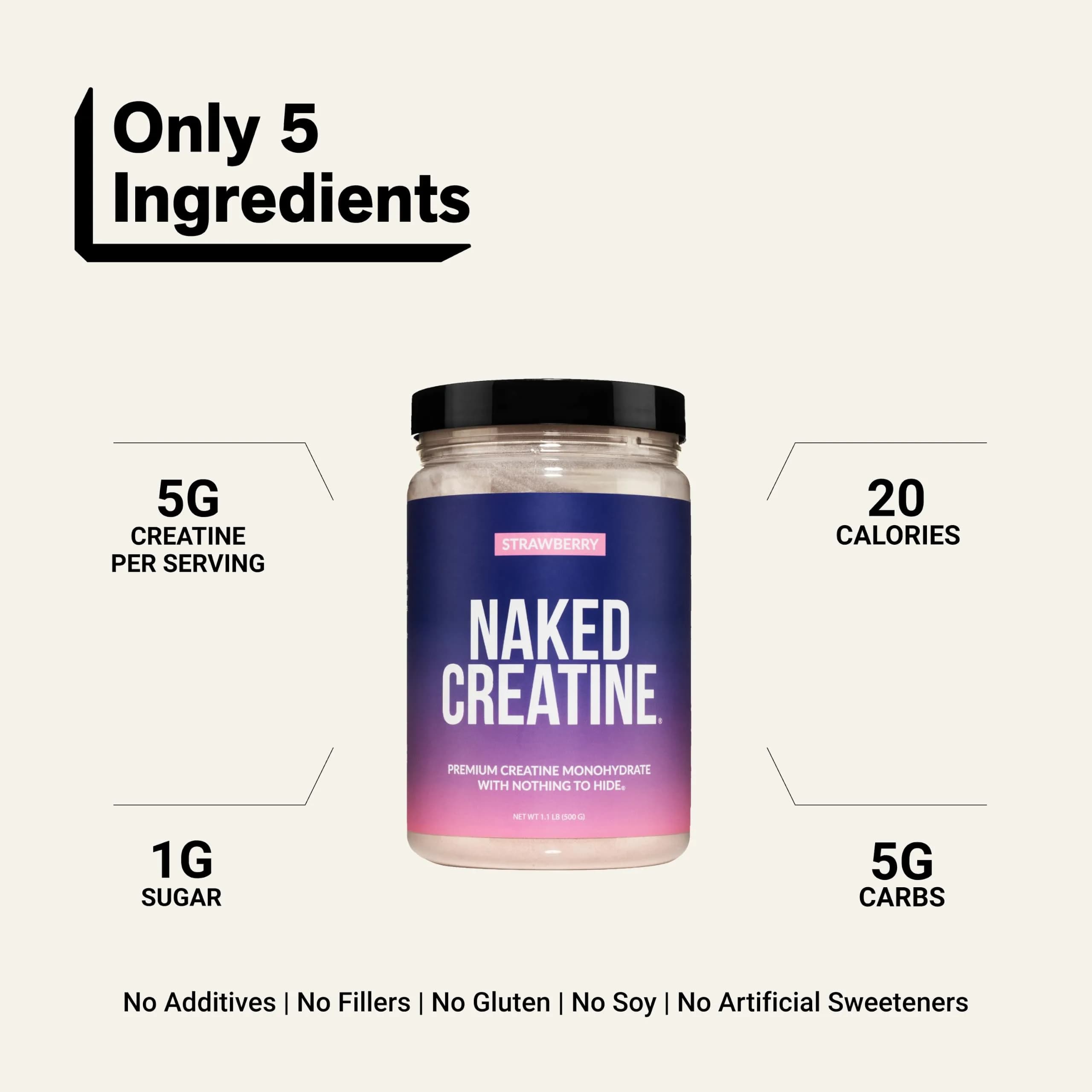 NAKED Strawberry Pure Micronized Creatine Monohydrate Stick Packs, Vegan, Non-GMO, Gluten Free, Soy Free, 45 Servings - view 3
