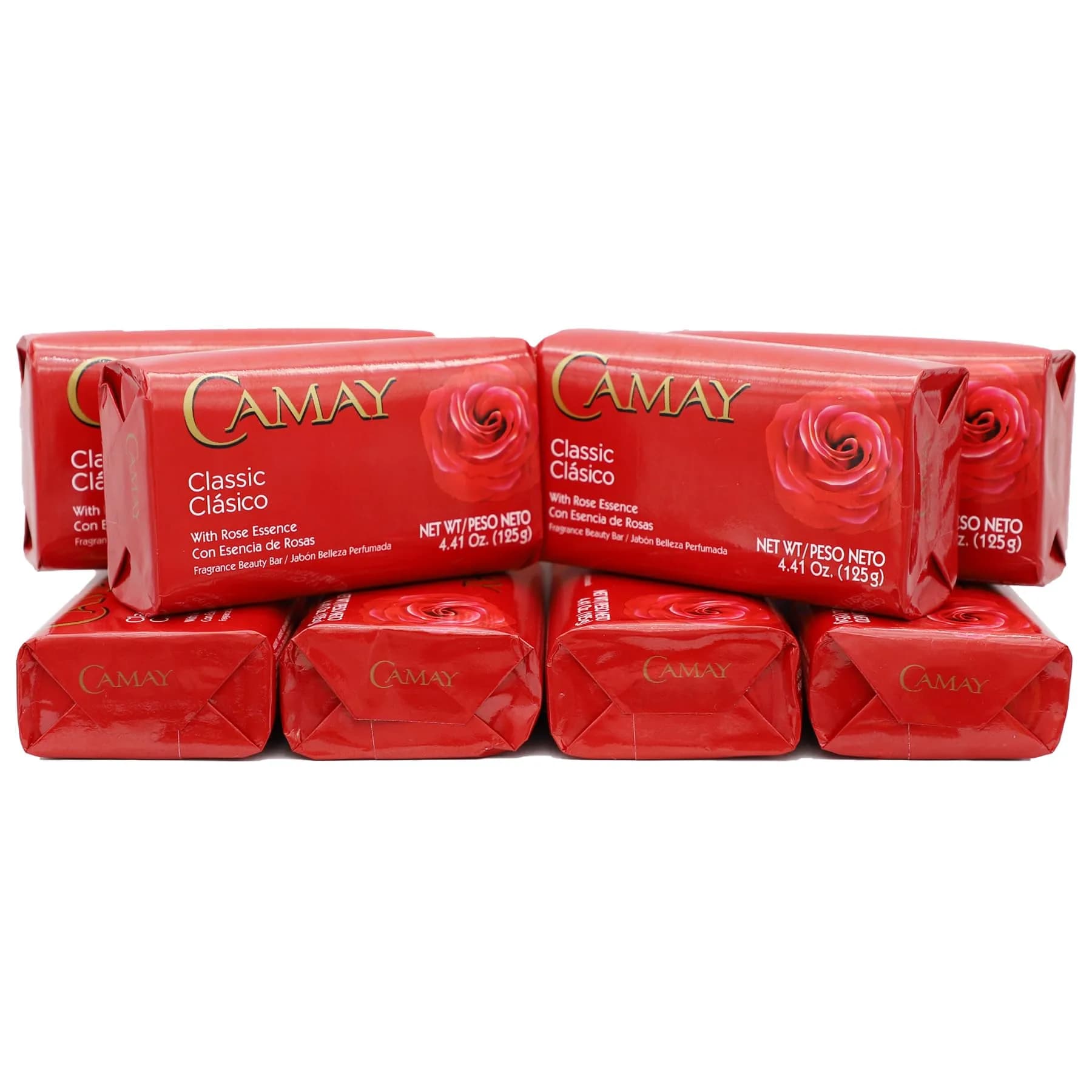 Camay Classic Bar Soap, Rose Essence, 8-Pack of 4.41 Oz Each | Scented, Moisturizing for All Skin Types