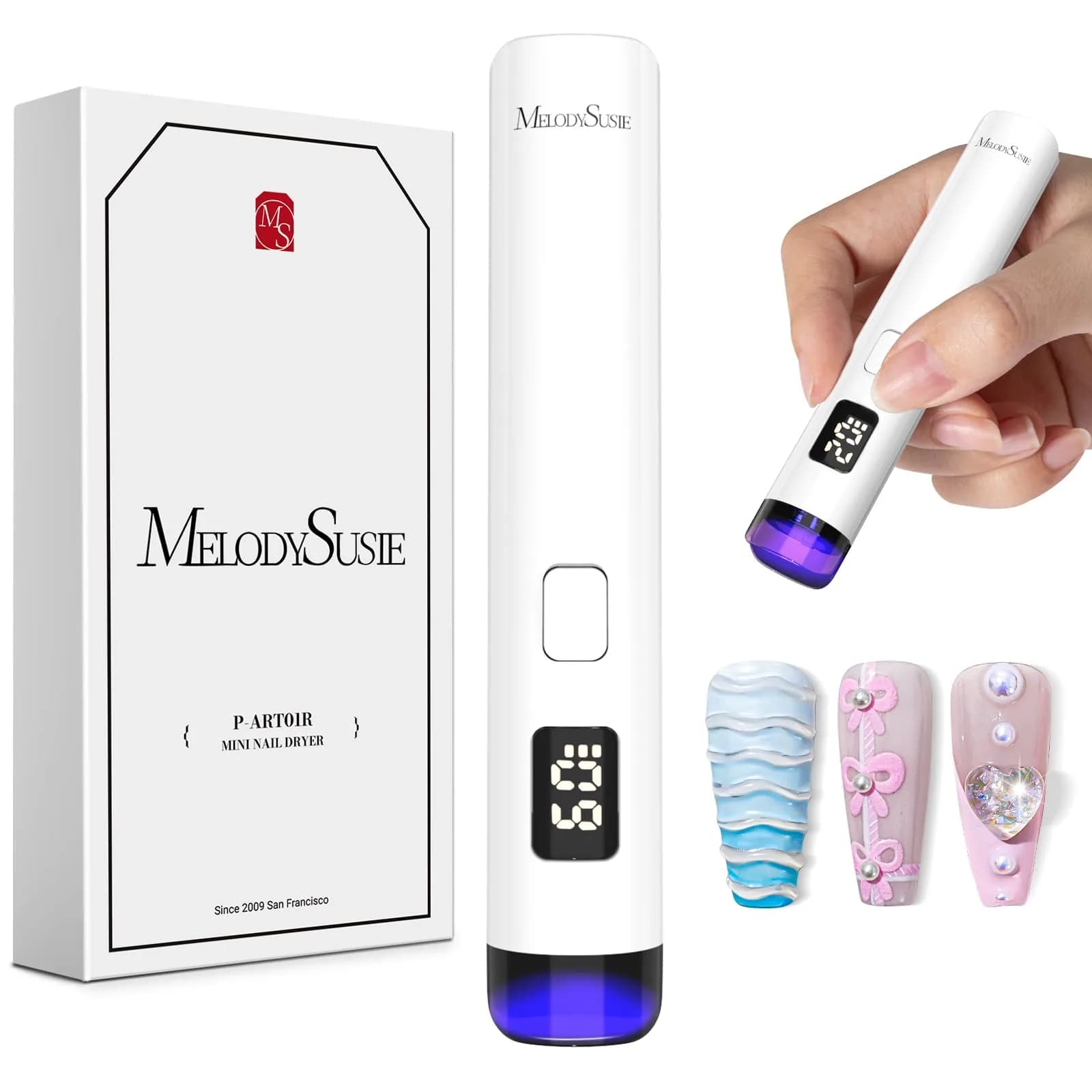 MelodySusie P-ART01R Flash Cure UV Nail Lamp 4.45in (11.3cm) | Rechargeable Cordless Handheld for Gel Polish