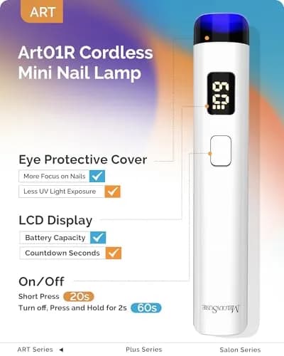 MelodySusie P-ART01R Flash Cure UV Nail Lamp 4.45in (11.3cm) | Rechargeable Cordless Handheld for Gel Polish thumbnail 2