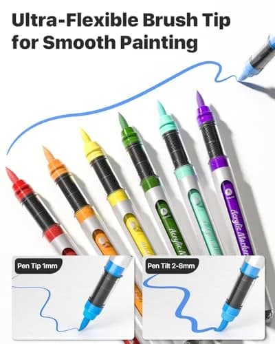 JusArt Acrylic Paint Markers Brush Tip 18 Colors, Automatic Ink Control | Water-Based, Non-Toxic, Waterproof thumbnail 2