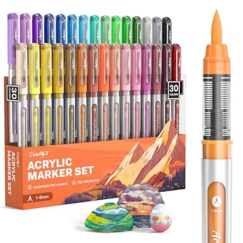JusArt Acrylic Paint Markers Brush Tip 30 Colors, Automatic Ink Control | ASTM D4236 & EN71 Certified thumbnail 1