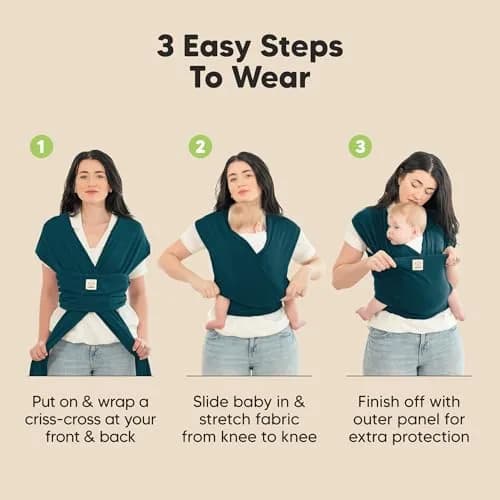 KeaBabies Original Baby Wrap Carrier Peacock Green | Ergonomic, IHDI Certified, Breathable Fabric for Newborns to Toddlers (7-35 lbs) thumbnail 7