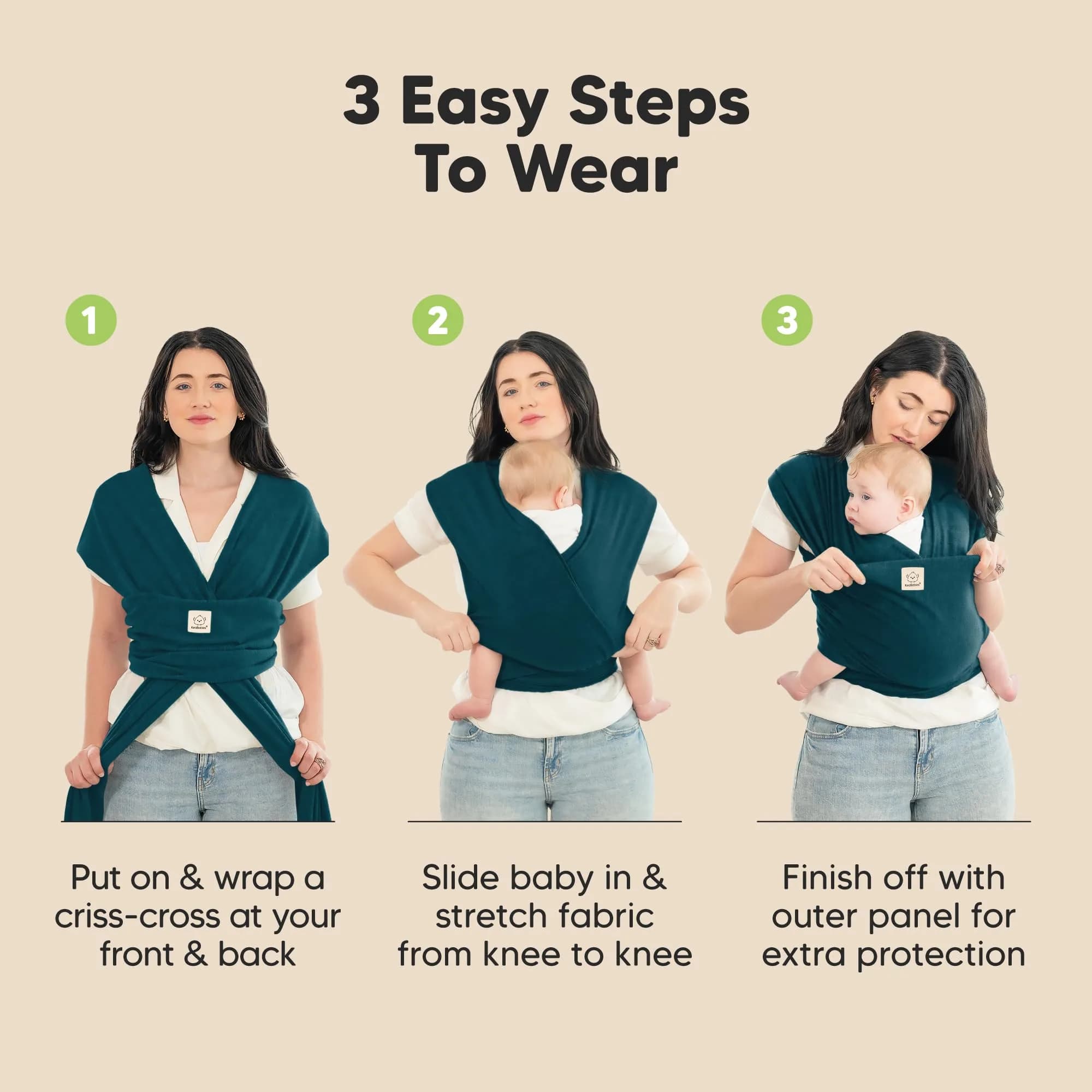 KeaBabies Original Baby Wrap Carrier Peacock Green | Ergonomic, IHDI Certified, Breathable Fabric for Newborns to Toddlers (7-35 lbs) - view 7