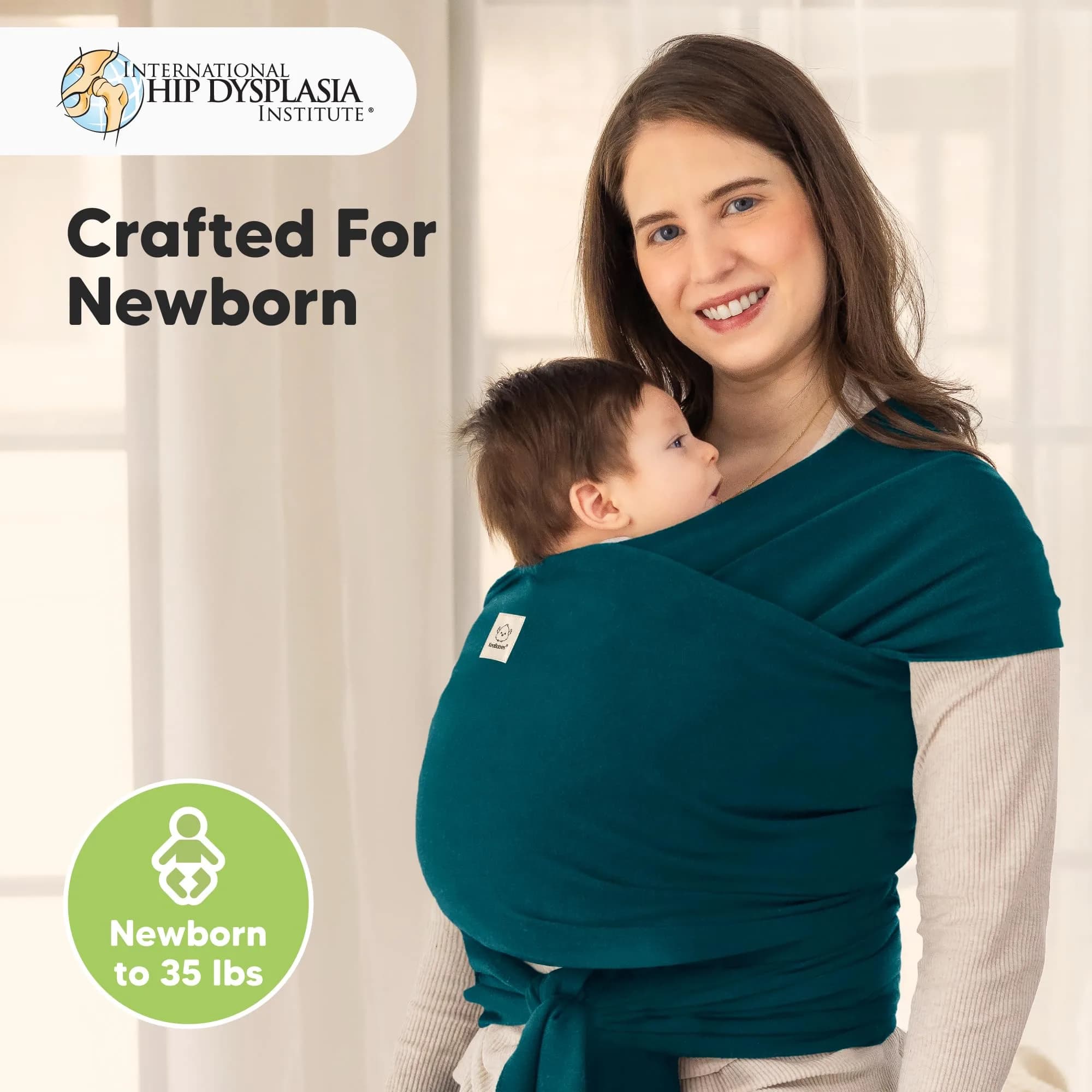 KeaBabies Original Baby Wrap Carrier Peacock Green | Ergonomic, IHDI Certified, Breathable Fabric for Newborns to Toddlers (7-35 lbs) - view 2