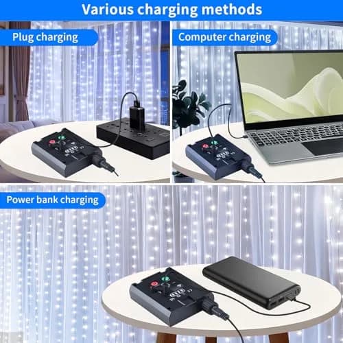 QLIRJAD Solar Curtain Lights 10*10Ft 300LED Waterproof Outdoor String Lights | 8 Modes, Remote, C Charging, Dimmable, Timer, Twinkle thumbnail 5