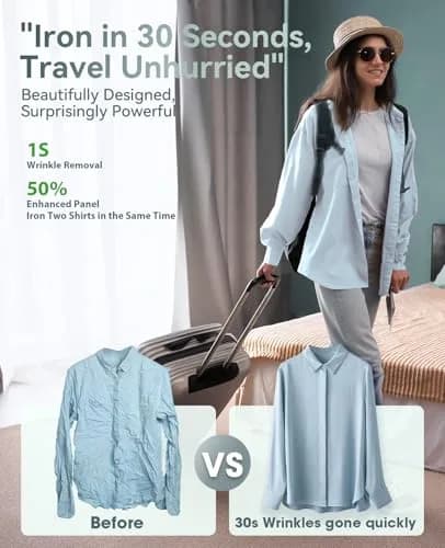 Jack & Rose Travel Steamer for Clothes | 100-220V Portable Iron & Steamer 15s Heat Up, 2-in-1, Large Ceramic Panel, Global & Europe thumbnail 4