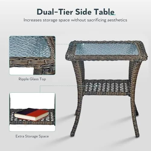 Artfurniz Outdoor Swivel Glider Chairs - 3 Piece Patio Furniture Set, Brown Wicker, Blue Cushions | 360° Swivel & Glide thumbnail 7