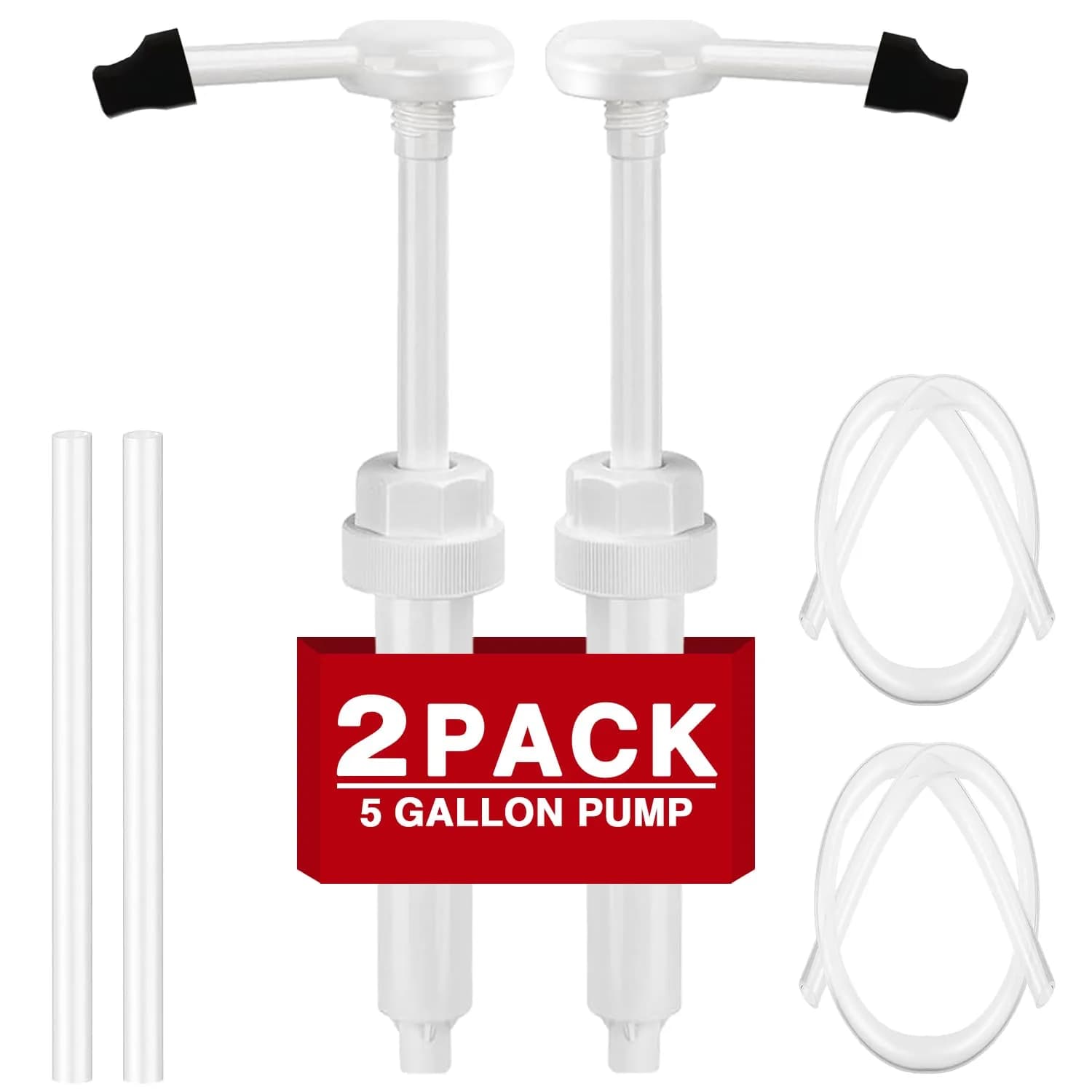 DupakSYS 2 Pack 5 Gallon Pump Dispenser 1 oz Pump with 50cm Extended Tube | Dispenses 30cc Per Press