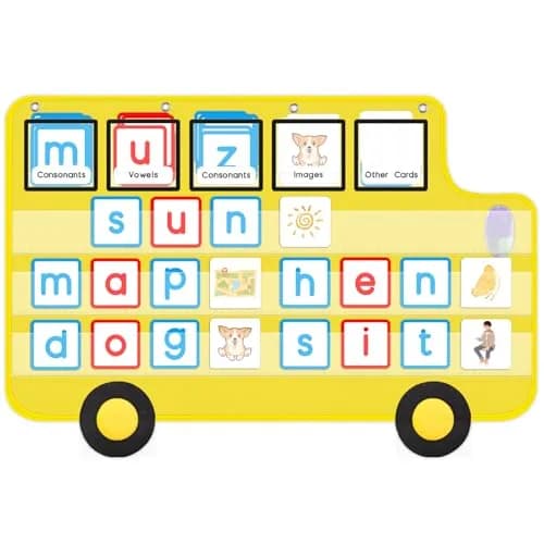 ALSLEA School Bus Shaped Pocket Chart 86cm x 56cm (33 ⅞ " x 22") | Large Classroom Hanging Organizer — Yellow
