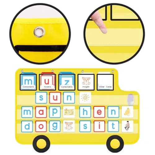 ALSLEA School Bus Shaped Pocket Chart 86cm x 56cm (33 ⅞ " x 22") | Large Classroom Hanging Organizer thumbnail 5