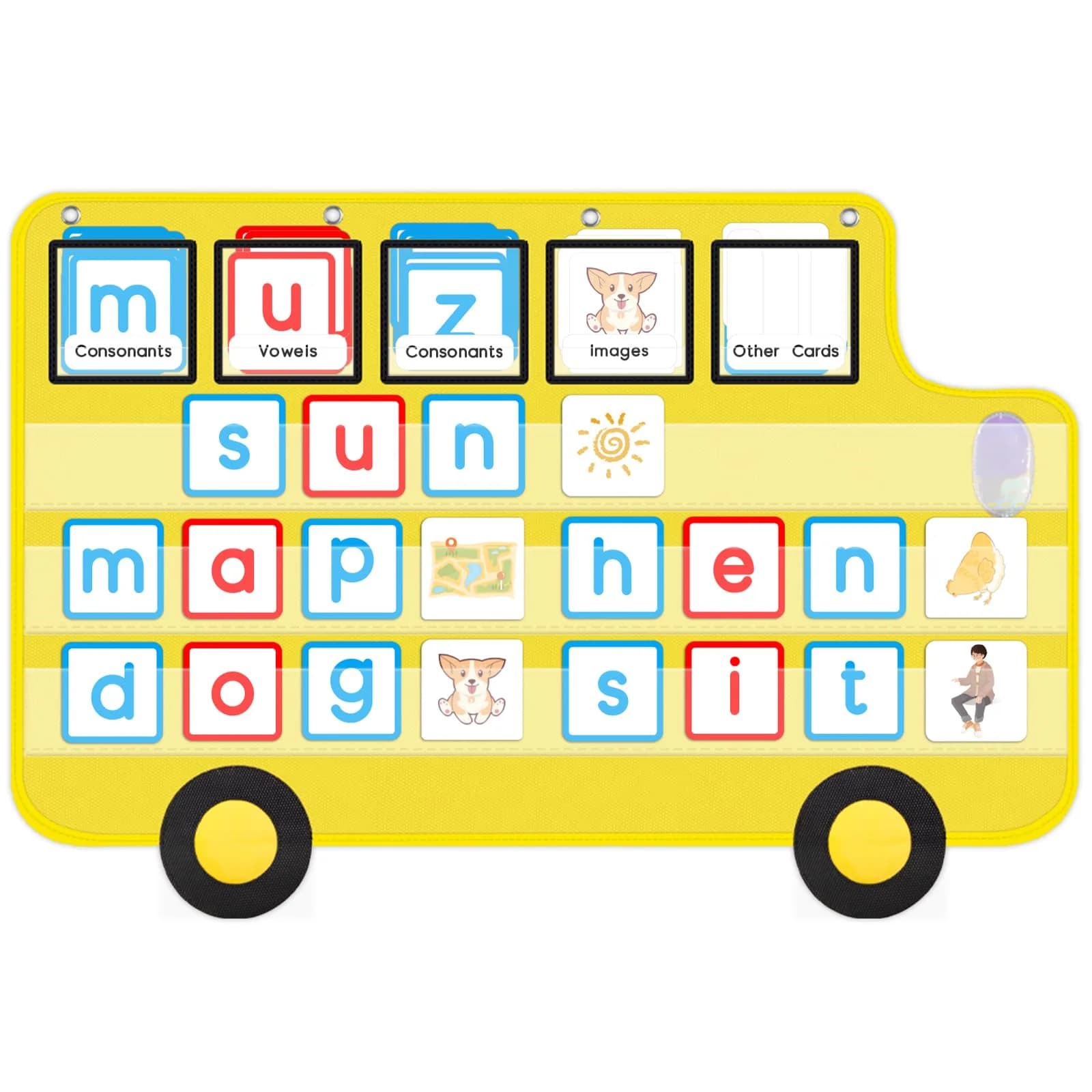 ALSLEA School Bus Shaped Pocket Chart 86cm x 56cm (33 ⅞ " x 22") | Large Classroom Hanging Organizer