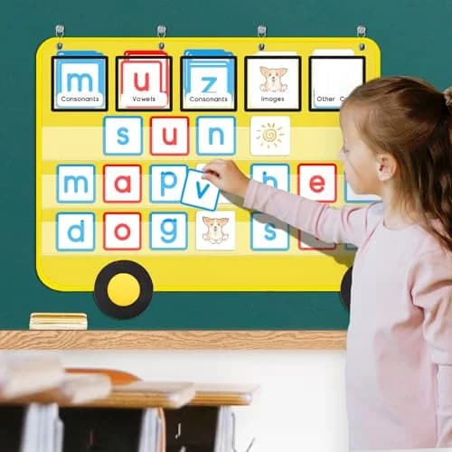 ALSLEA School Bus Shaped Pocket Chart 86cm x 56cm (33 ⅞ " x 22") | Large Classroom Hanging Organizer thumbnail 2