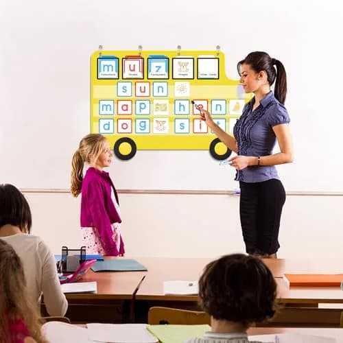 ALSLEA School Bus Shaped Pocket Chart 86cm x 56cm (33 ⅞ " x 22") | Large Classroom Hanging Organizer thumbnail 4