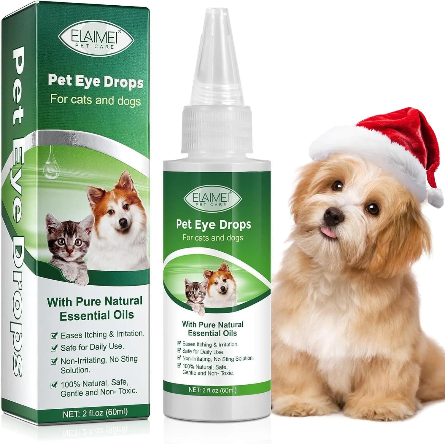 QRZBPZWE Pet Eye Drops for Dogs & Cats 60ml (2 Fl Oz) | Gentle Relief for Itching, Irritation & Allergies