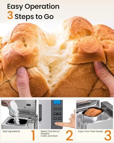 KOVIET 25‑in‑1 Bread Maker Machine 2lb | Automatic Dual Dispenser, Stainless Steel, 13-hr Delay Timer thumbnail 4