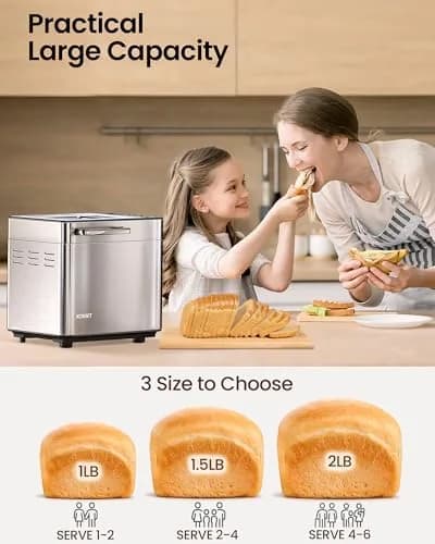 KOVIET 25‑in‑1 Bread Maker Machine 2lb | Automatic Dual Dispenser, Stainless Steel, 13-hr Delay Timer thumbnail 6
