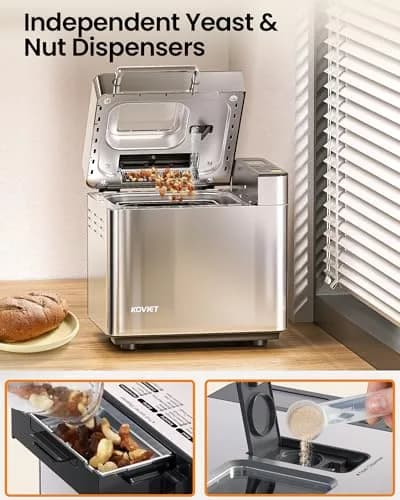 KOVIET 25‑in‑1 Bread Maker Machine 2lb | Automatic Dual Dispenser, Stainless Steel, 13-hr Delay Timer thumbnail 3