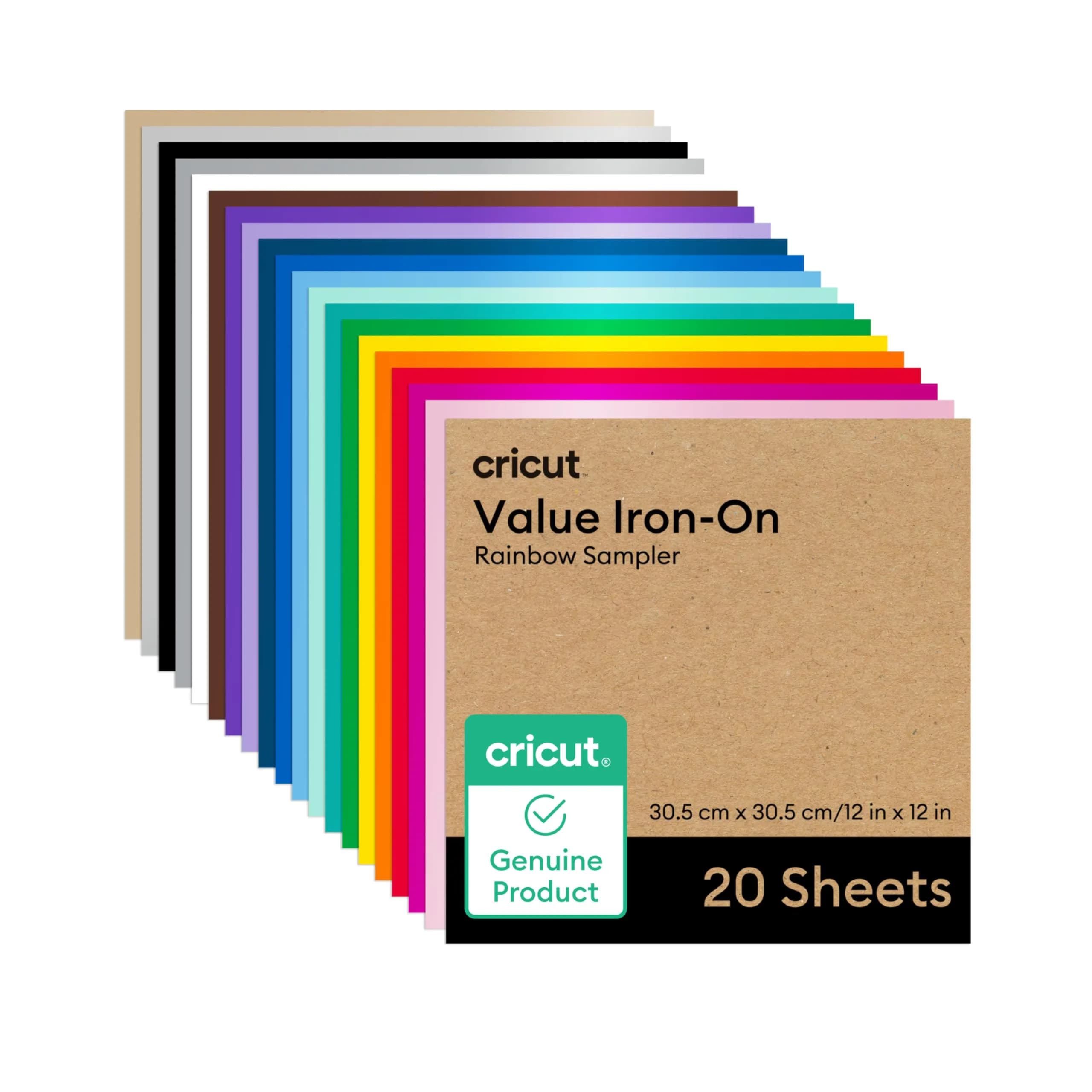 Cricut Value Iron-On Rainbow Sampler 20 Sheets (30.5 cm x 30.5 cm) | Outlasts 25 Washes