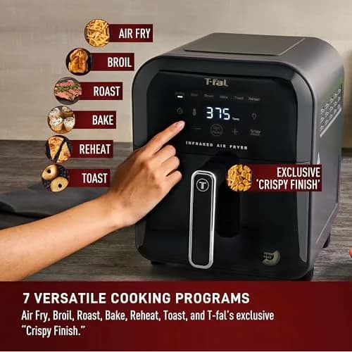 T-Fal Infrared Air Fryer 6 Qt | 7-in-1 Digital Touch Screen, No-Shake Technology, 1550W, Black thumbnail 8