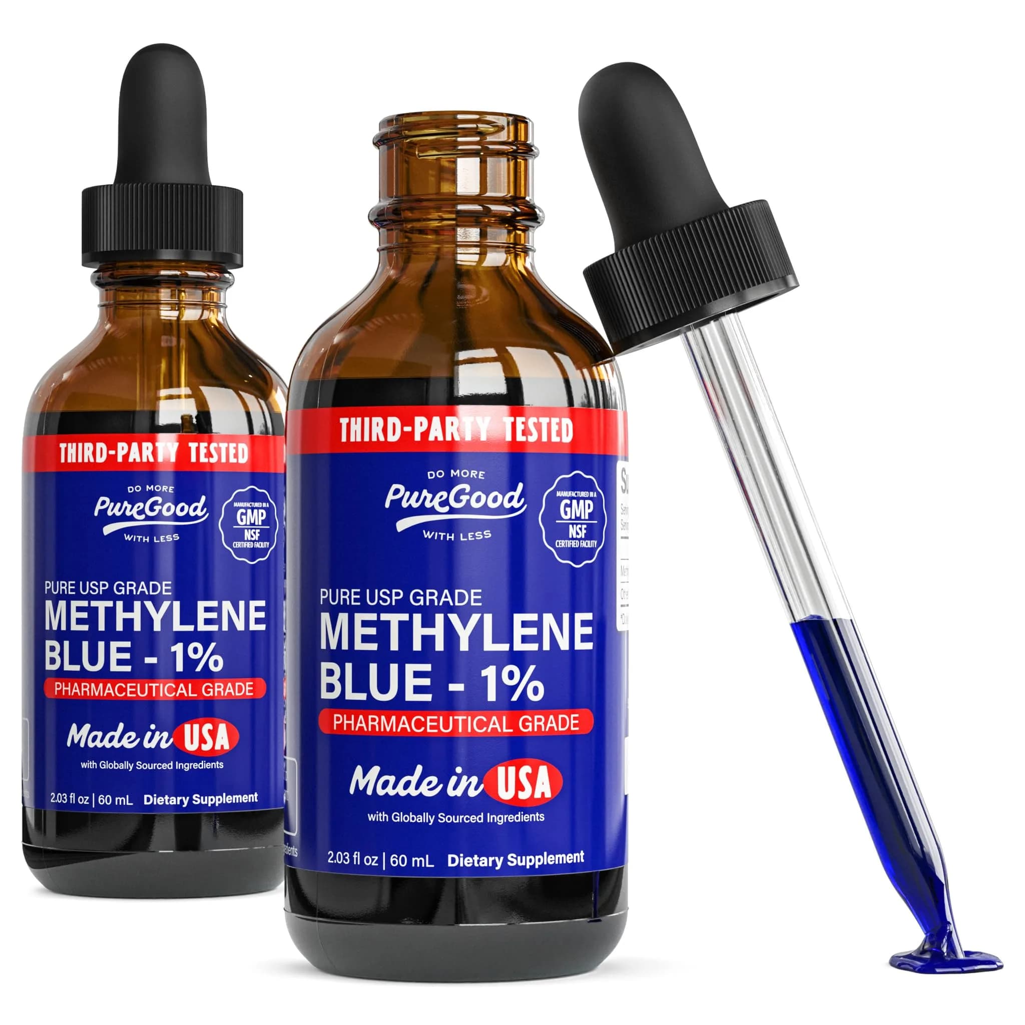 PureGood Methylene Blue 1% Liquid 60ml (2.03 fl oz) 2-Pack | Pharmaceutical Grade for Lab Use - main product image