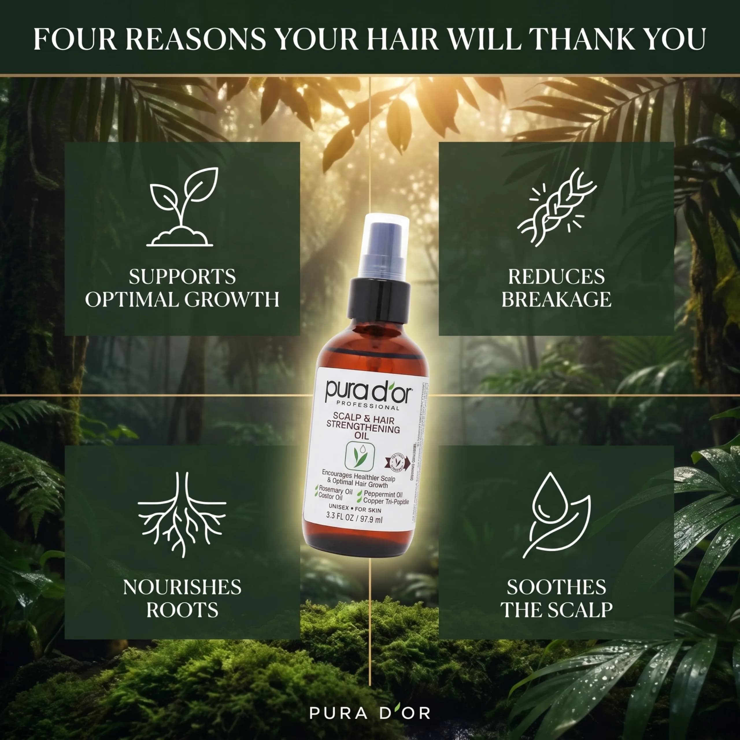 PURA D'OR Scalp & Hair Strengthening Oil 99ml (3.3 Fl Oz) | Ayurvedic Hair Growth & Breakage Reduction - view 4
