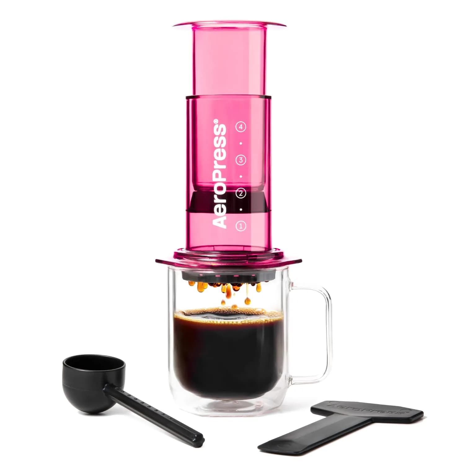 AeroPress Clear Pink Coffee Press | Portable 3-in-1 Brew Tech, Shatterproof Tritan, 10oz — Pink
