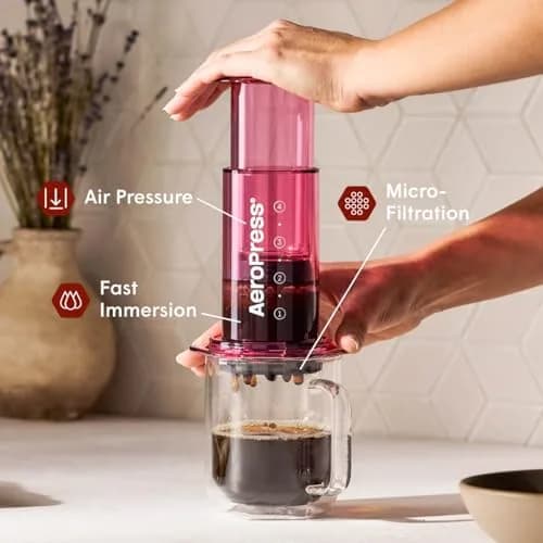 AeroPress Clear Pink Coffee Press | Portable 3-in-1 Brew Tech, Shatterproof Tritan, 10oz thumbnail 2