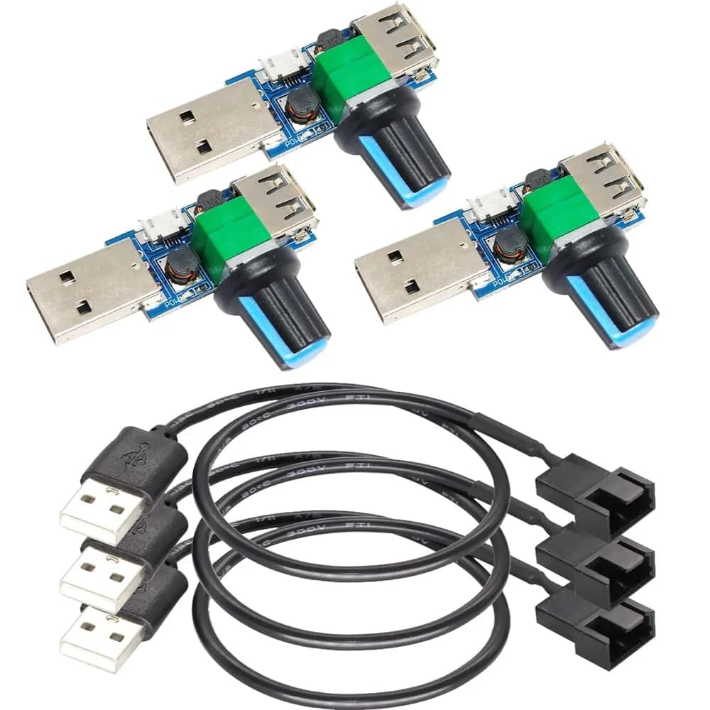 Gebildet 3pcs USB to 3pin/4pin PWM 5V USB Sleeve Fan Power Adapter Cable with USB Fan Governor Speed Control Knob ON/Off Switch | 12-inch copper cable - main product image