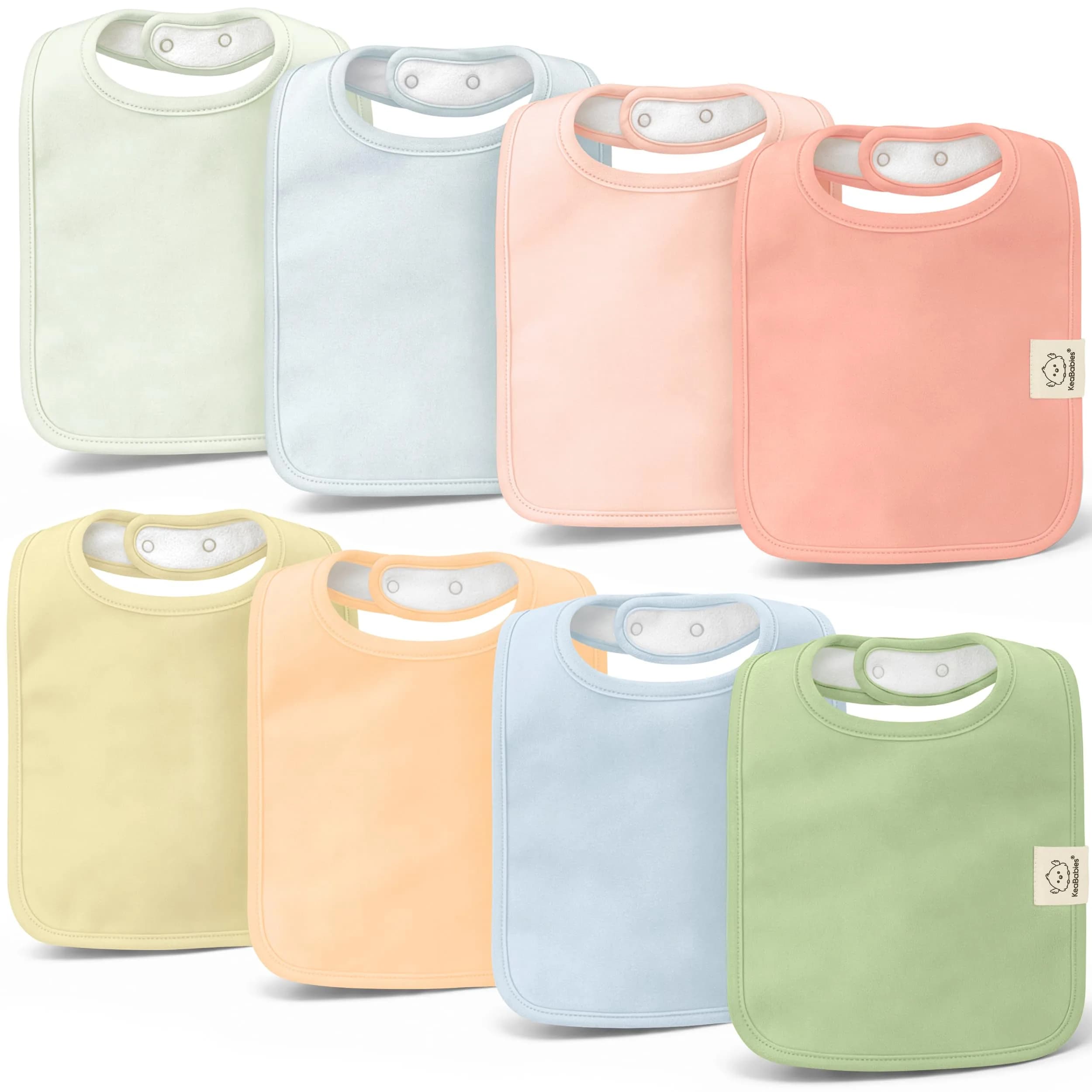 KeaBabies Organic Baby Bibs 8-Pack Dew | Ultra-Absorbent Cotton, Adjustable Nickel-Free Snaps — Dew