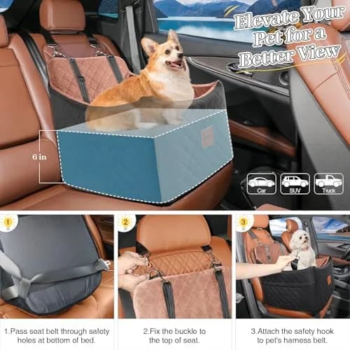 INDYBUD Dog Car Seat for Small/Medium Dogs | Memory Foam Travel Safety Booster (19 in) with Washable Cover thumbnail 6