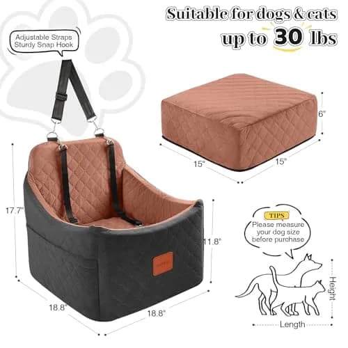 INDYBUD Dog Car Seat for Small/Medium Dogs | Memory Foam Travel Safety Booster (19 in) with Washable Cover thumbnail 3