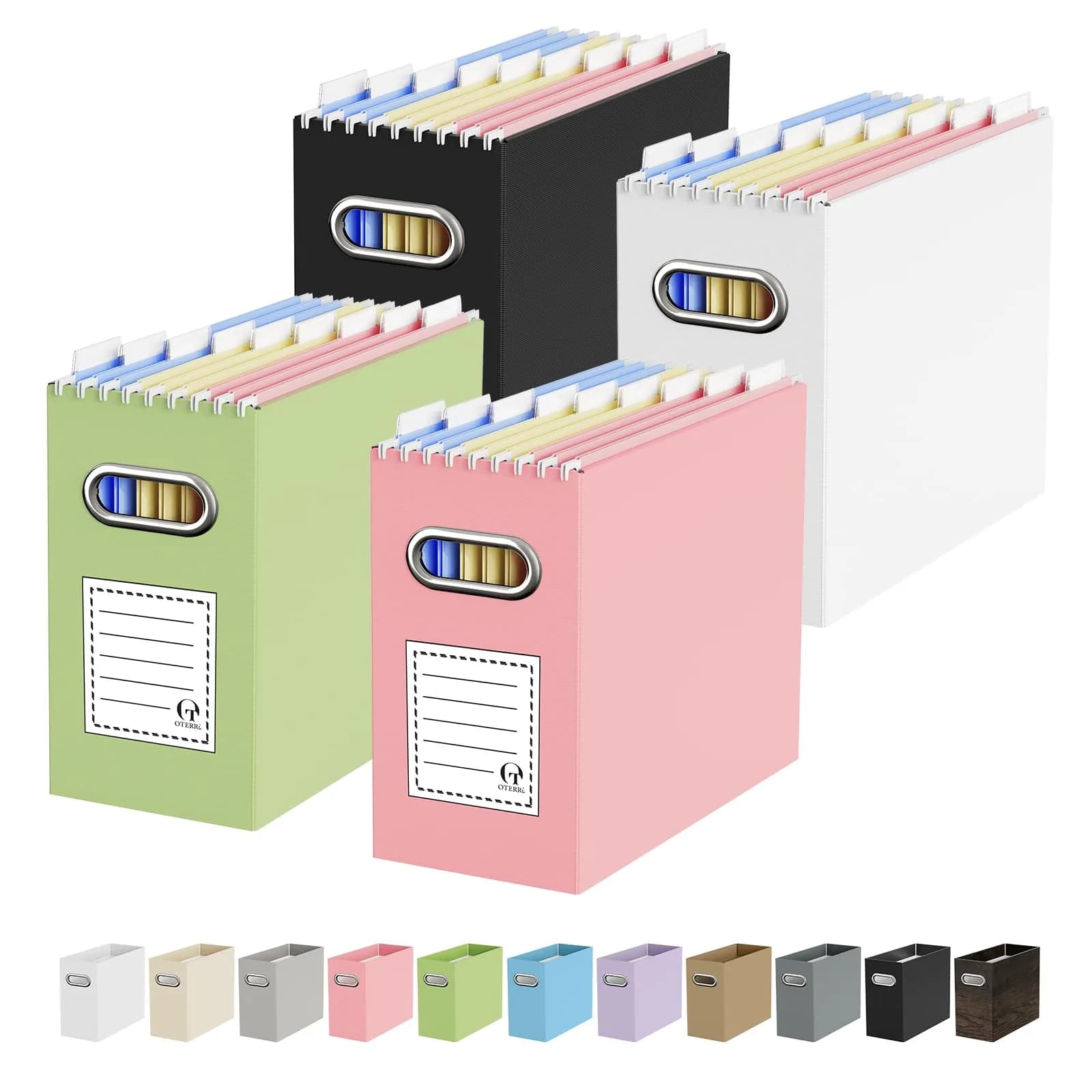 Oterri Heavy-Duty Corrugated File Box with Handle for Letter-Size Files, 4-Pack, 33.7 cm (13.3 in) | Reinforced Cardboard for Office & Home Organization — Multi color