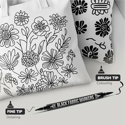 Zenacolor Permanent Black Fabric Markers for Clothes - 5 Dual Tip Pens | Non-Toxic, Water-Resistant Ink for Textiles & Paper thumbnail 2