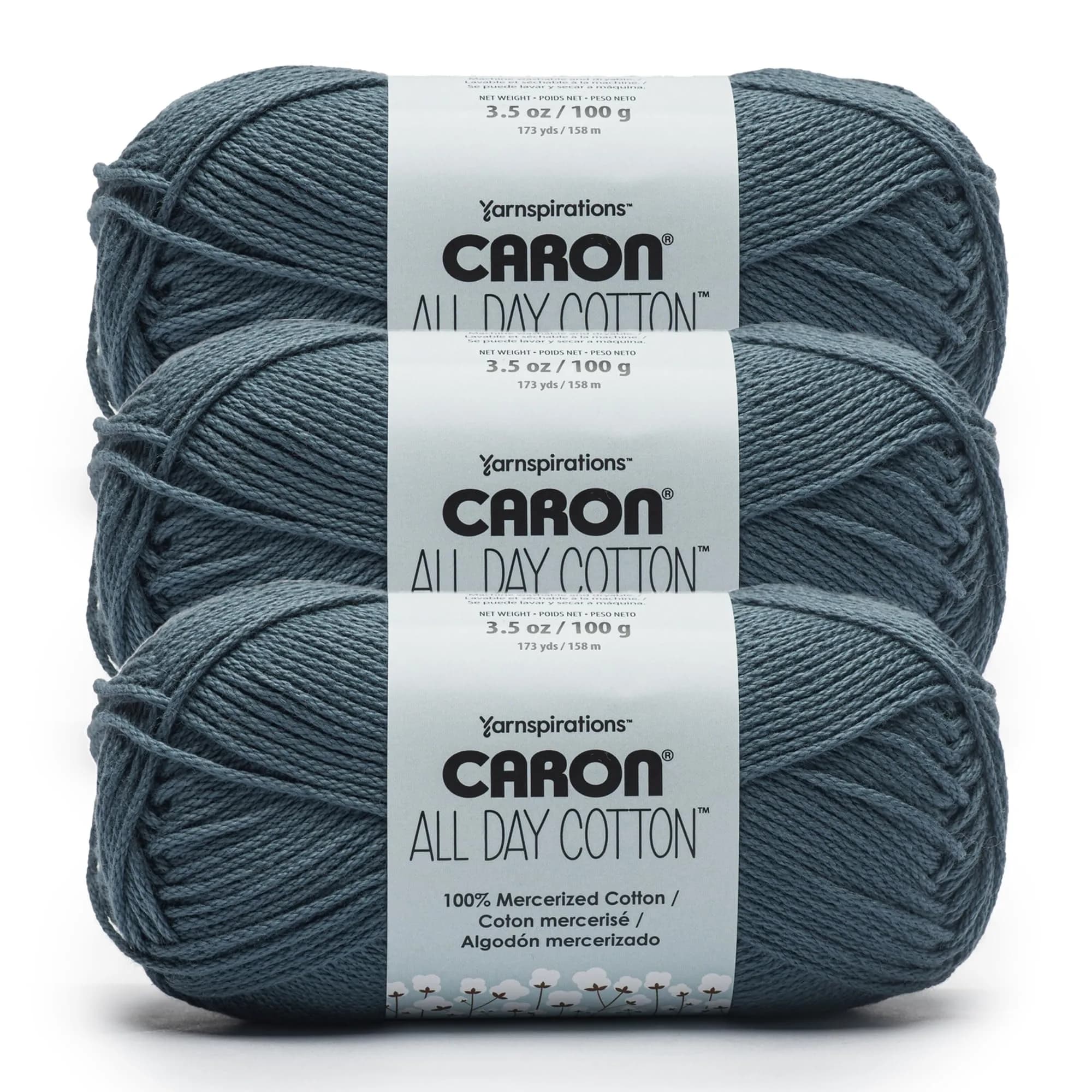 Caron All Day Cotton Yarn for Crocheting, Country Blue, 100g (3.52 oz) | 100% Mercerized Cotton - main product image