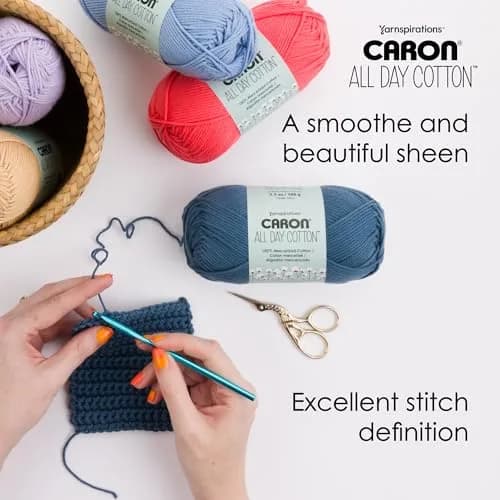 Caron All Day Cotton Yarn for Crocheting, Country Blue, 100g (3.52 oz) | 100% Mercerized Cotton thumbnail 5