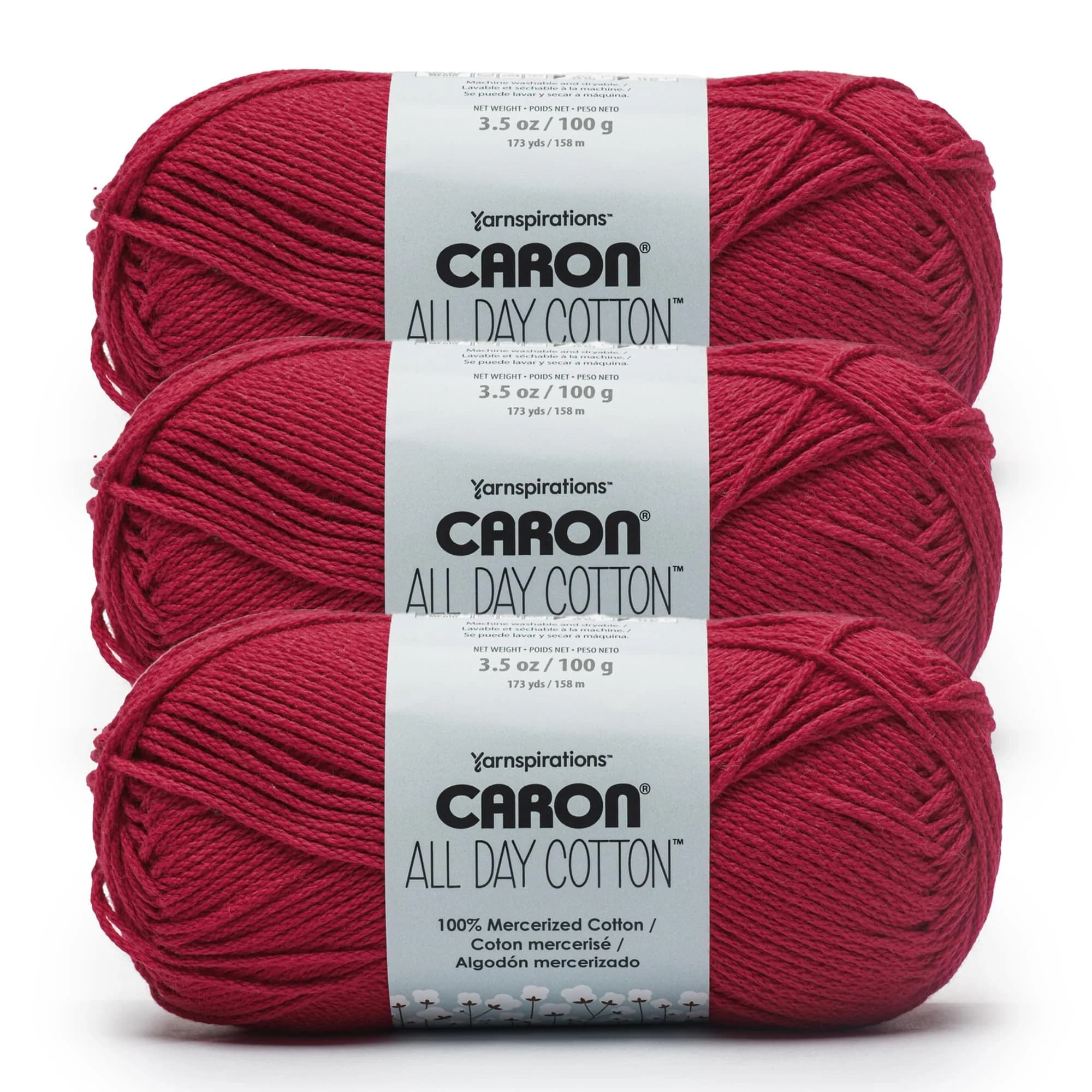 Caron All Day Cotton Yarn Red Lip 100g (3.52 oz) | Mercerized Cotton for Knitting & Crochet