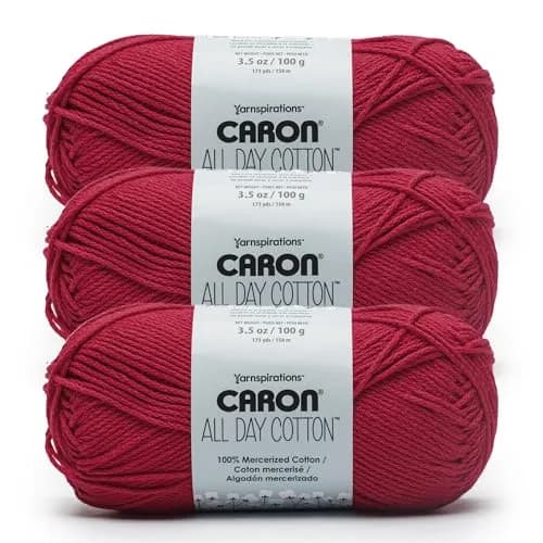 Caron All Day Cotton Yarn Red Lip 100g (3.52 oz) | Mercerized Cotton for Knitting & Crochet thumbnail 1