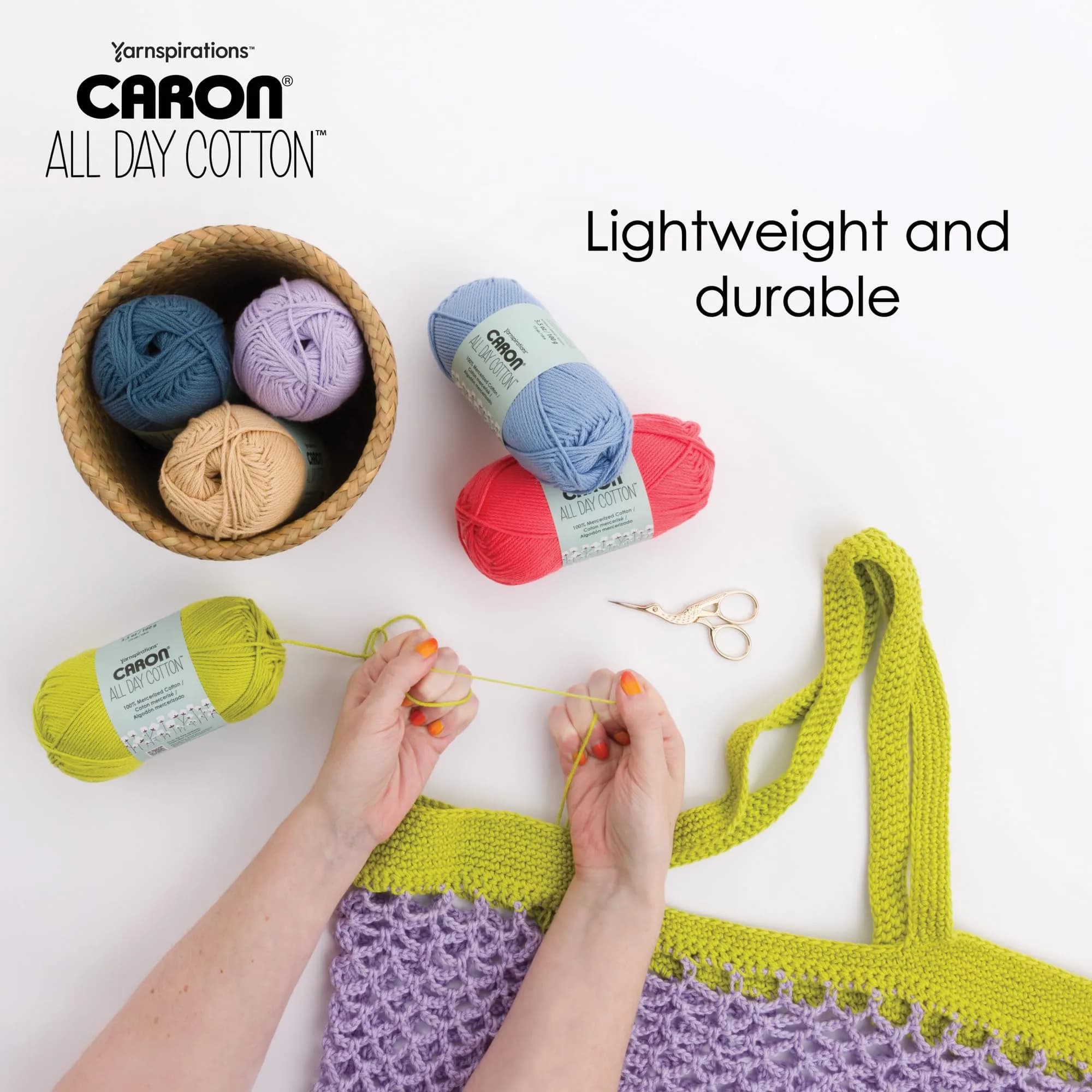 Caron All Day Cotton Morning Air Yarn - Light Gray - 3 Pack (300g/10.5oz) - 100% Mercerized Cotton - Worsted Weight - view 3